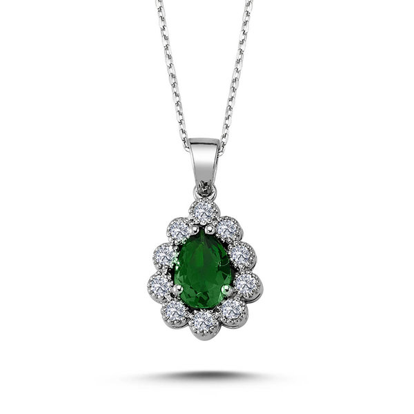 Diamant Drop Smaragd Entourage Halskette