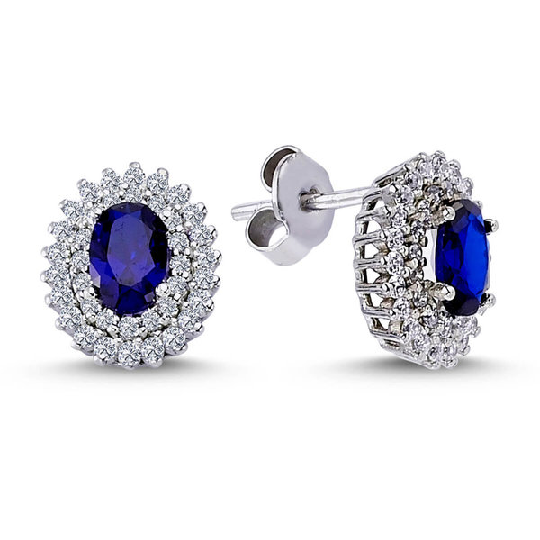 Diamond Oval Sapphire Drop Earring 14 carat white gold