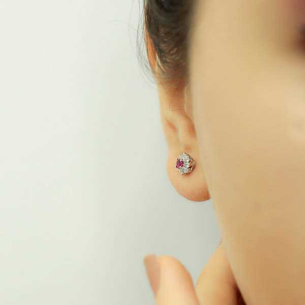 Diamond Ruby earring Ohrschmuck 14 carat white gold