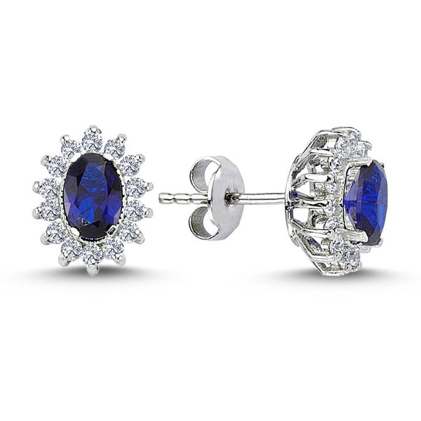 Diamond Oval Sapphire earring Entourage 14 carat white gold