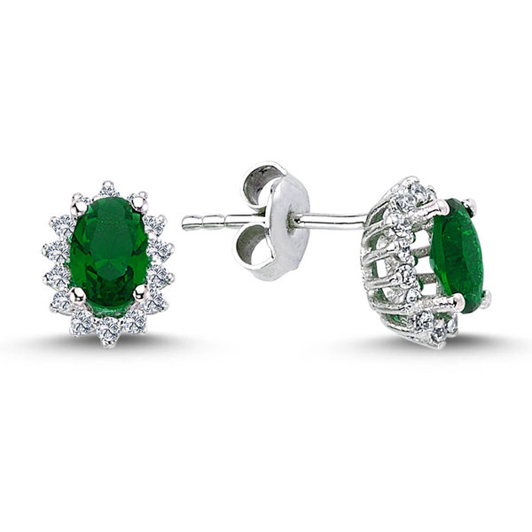 Entourage Diamond Oval Emerald earring 14 carat white gold