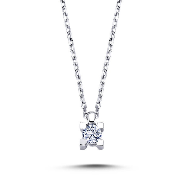 0,08 ct Diamond Solitaire Necklace 14 carat white gold