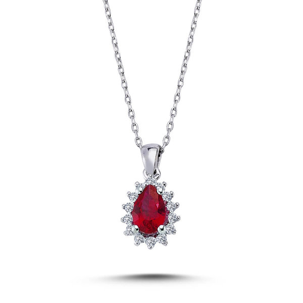 Drop Ruby Entourage Necklace Diamonds 14 carat white gold