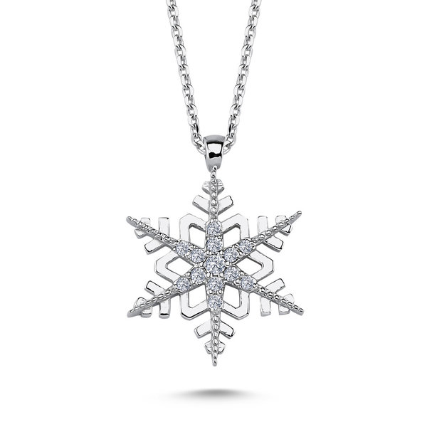 Diamond Necklace Snowflake Pendant 14 carat white gold