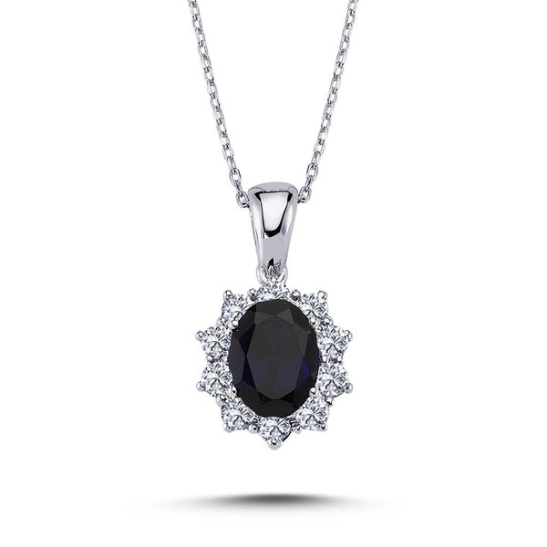 Ovaler Sapphire Entourage Necklace Diamonds 585 white gold