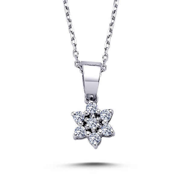 Diamond Necklace Flower Pendant 14 carat white gold