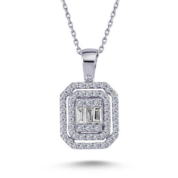 Baguette Diamant Anhänger Halskette 585'er Weißgold Diamantkette
