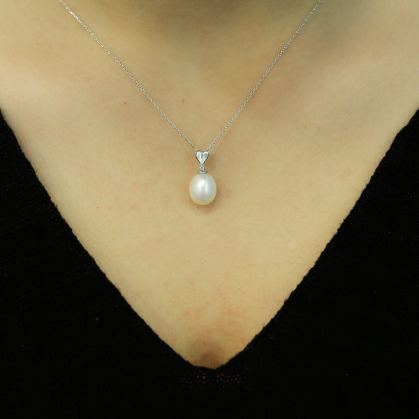 Drop Perlen Halskette Diamant 14 Karat Weißgold