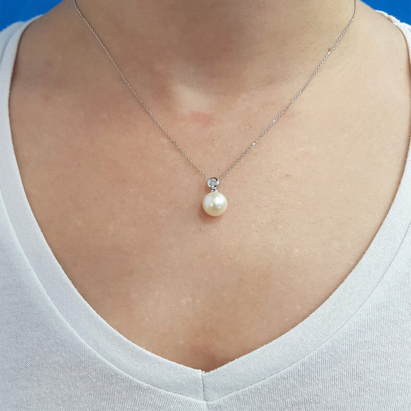 Rund Pearls Necklace Diamond 14 carat white gold