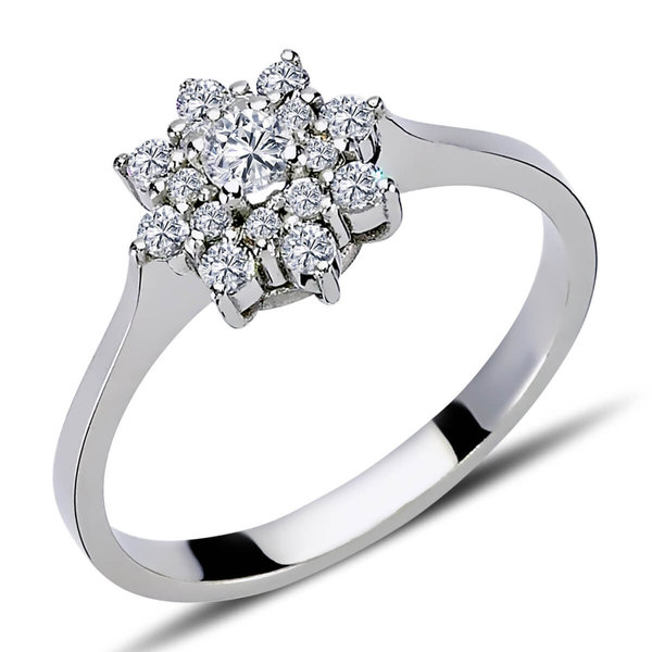 Diamant Blume Ring 14 Karat Weißgold