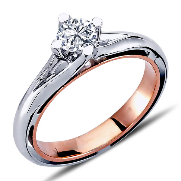 Solitär Diamant Ring Antragsring 14 Karat Weißgold und Rotgold