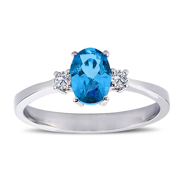 Diamant Ovaler Blauer Topas Ring 14 Karat Weißgold