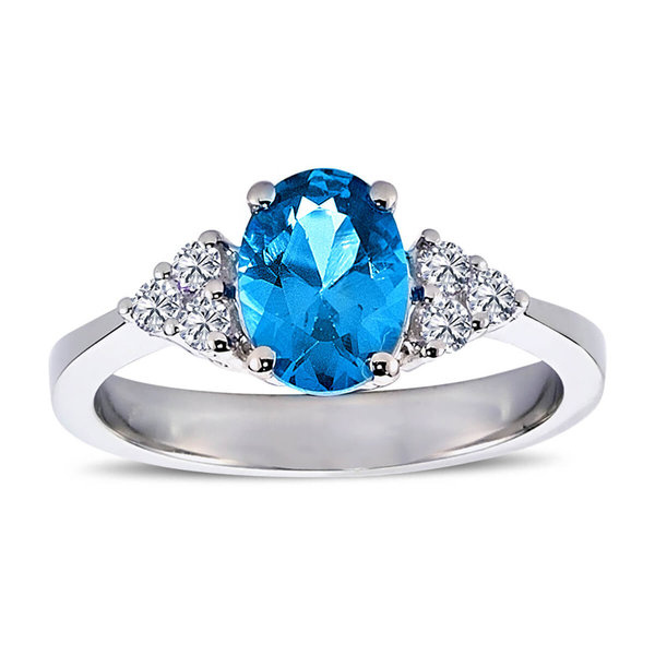 Halo Diamant Oval Blauer Topas Ring 14 Karat Weißgold