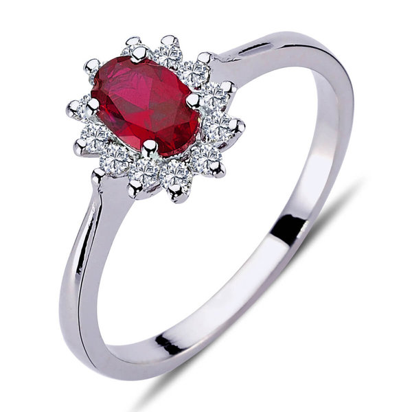 Diamond Oval Ruby Entourage Ring 14 carat white gold