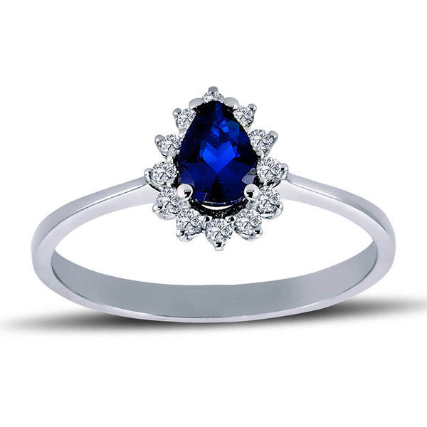 Diamond Drop Sapphire Entourage Ring 14 carat white gold