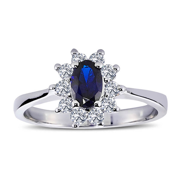 Diamond Oval Sapphire Entourage Ring 14 carat white gold