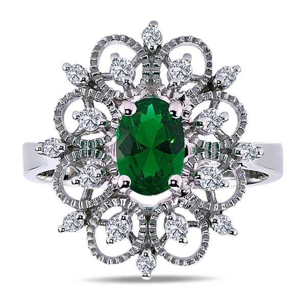 Diamond Oval Emerald Ring 14 carat white gold
