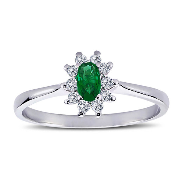 Halo Diamant Oval Smaragd Entourage Ring 14 Karat Weißgold