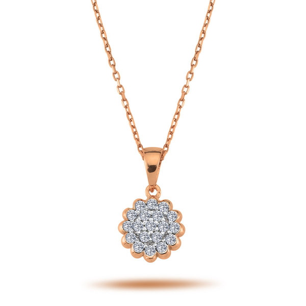 Halskette mit Diamanten Anhänger Flora Brillant-Schliff in 14 Karat Rotgold Rosegold