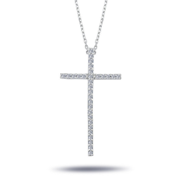Diamanten Brillant-Schliff Halskette mit Kreuz 14 Karat Weißgold