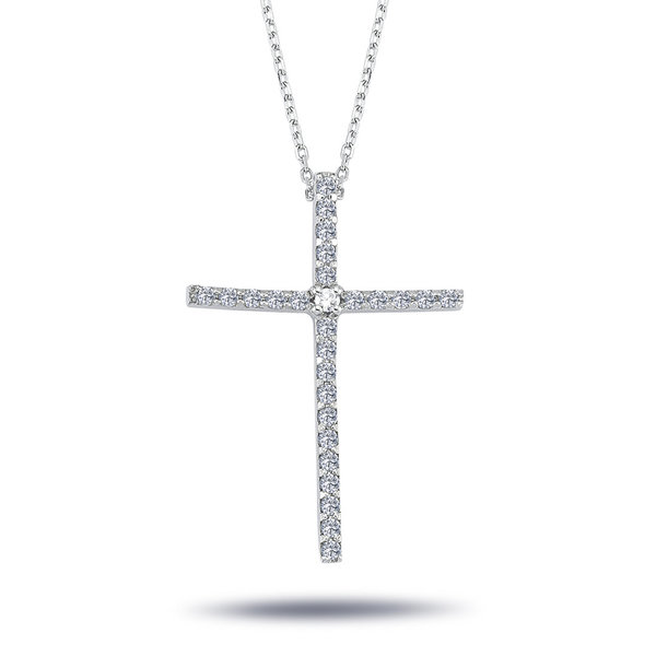 Brillant-Schliff Diamant Halskette mit Kreuz Weißgold