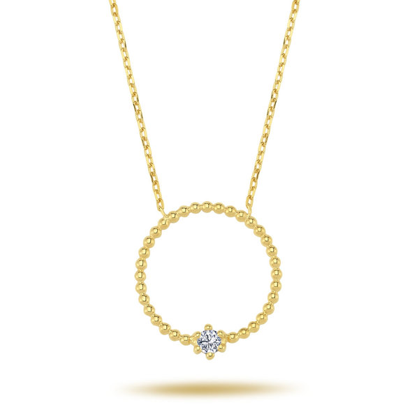 Ring Anhänger Halskette Diamant Brillant-Schliff in 14 Karat Gelbgold
