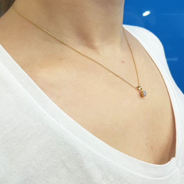 Punkt Diamant (Brillant-Schliff) Anhänger Halskette in 14 Karat Gelbgold