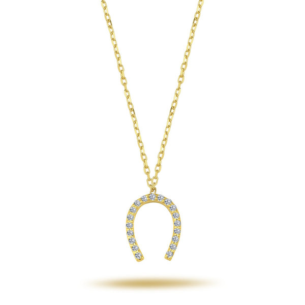 Hufeisen Glücksanhänger Diamanten in Brillant-Schliff Halskette 14 Karat Gelbgold