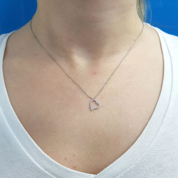 Herz Diamanten (Brillant-Schliff) Anhänger Halskette in 14 Karat Weißgold