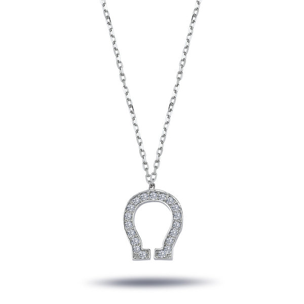 Hufeisen Glücksbringer Diamant Anhänger mit Kette Halskette 14 Karat Weißgold