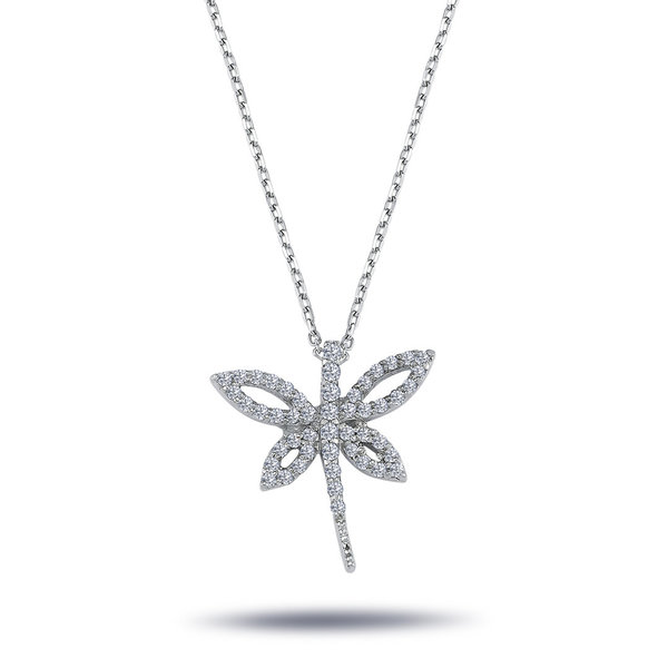 Libelle Diamanten (Brillant-Schliff) Anhänger Halskette 14 Karat Weißgold