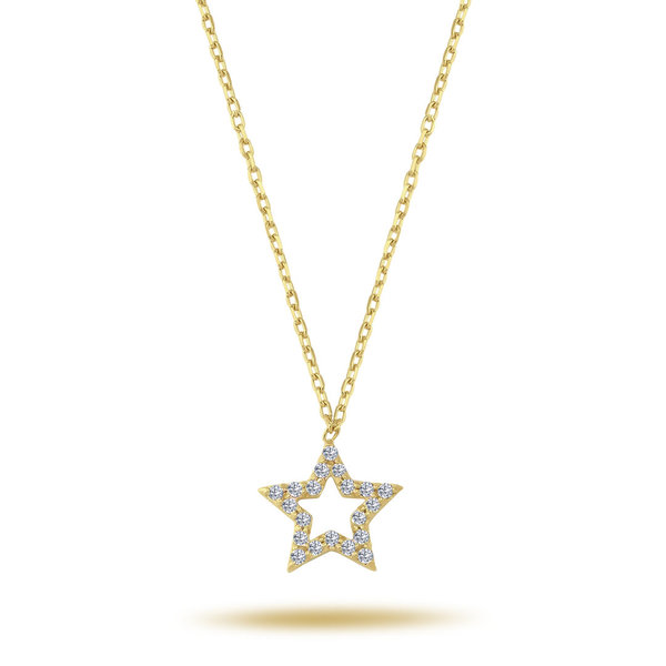 Stern Diamanten (Brillant-Schliff) Anhänger Halskette in 14 Karat Gelbgold