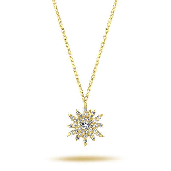 Sonne Diamanten (Brillant-Schliff) Anhänger Halskette 14 Karat Gelbgold