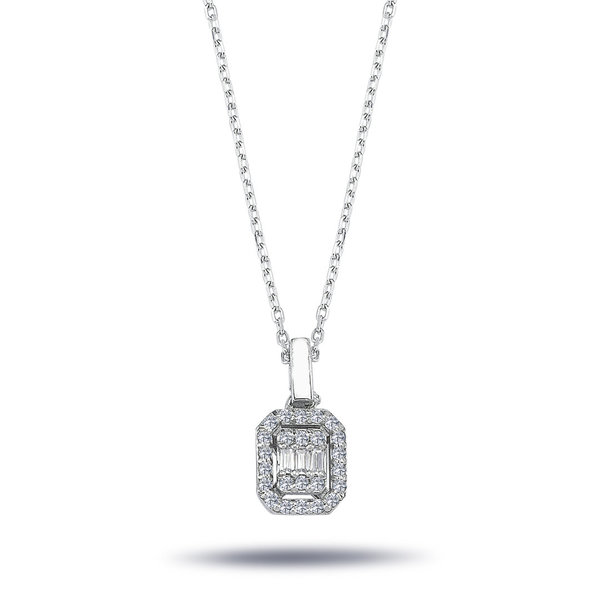 Diamant Halskette mit 0,16 Carat Baguette & Brillant Schliff Anhänger 14 Karat Gold
