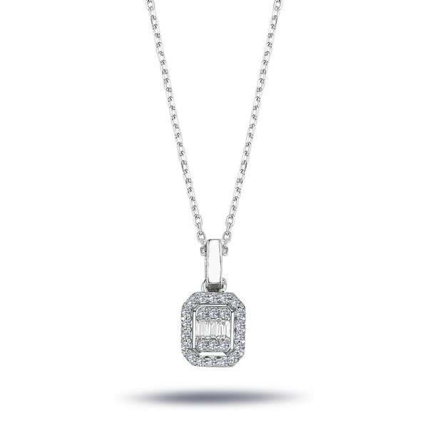 Diamant Halskette Baguette & Brillant Schliff Anhänger Gold