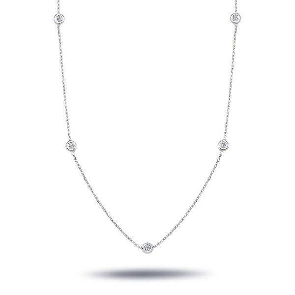 Einzeln 9 Diamanten (Brillant-Schliff) Halskette Kollier 14 Karat Weißgold