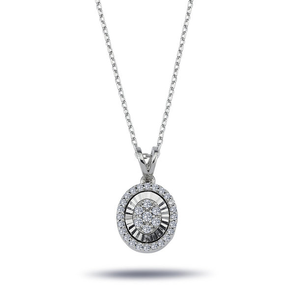 Oval Design Diamanten (Brillant-Schliff) Anhänger Collier Halskette 14 Karat Gold