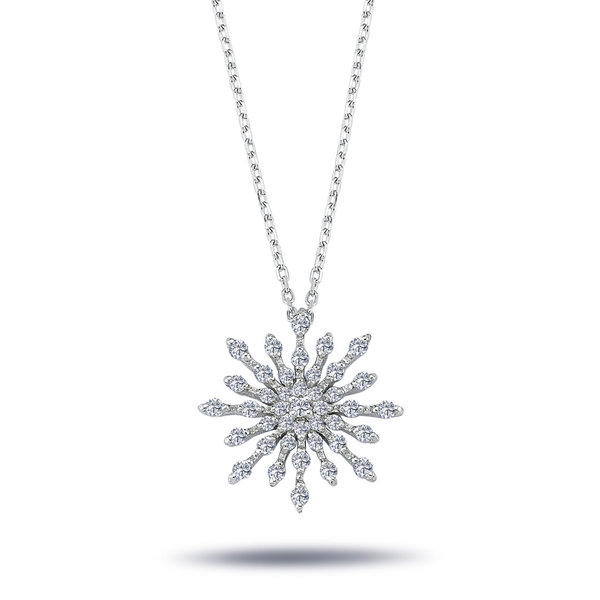 Schneeflocke Diamanten (Brillant-Schliff) Anhänger Collier Halskette 14 Karat Gold