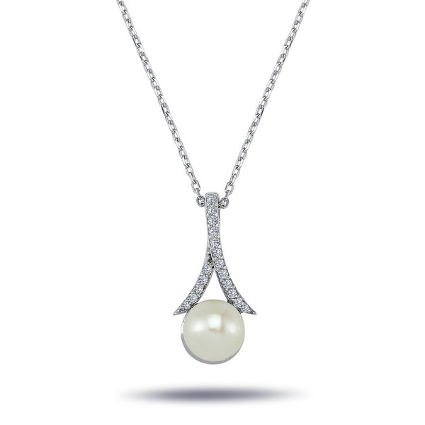 Perle & Diamanten (Brillant-Schliff) Collier Halskette in 14 Karat Weißgold
