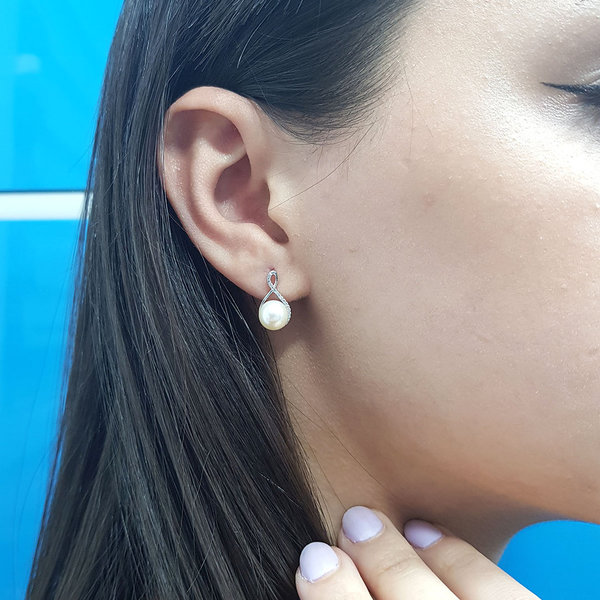 Perle & Diamanten (Brillant-Schliff) Ohrstecker Ohrhänger Ohrringe in 14 Karat Weißgold