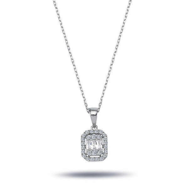 Diamant Halskette mit 0,31 Carat mit Carreé-Anhänger Diamanten in Baguette-Schliff