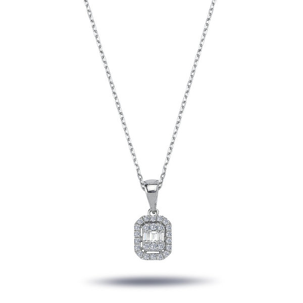 Diamant Halskette mit 0,19 Carat mit Carreé-Anhänger Diamanten in Baguette-Schliff