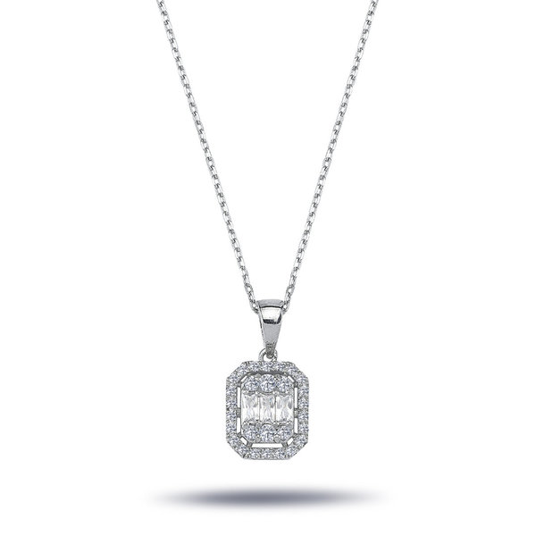 Diamant Halskette mit 0,41 Caratmit Carreé-Anhänger Diamanten in Baguette-Schliff