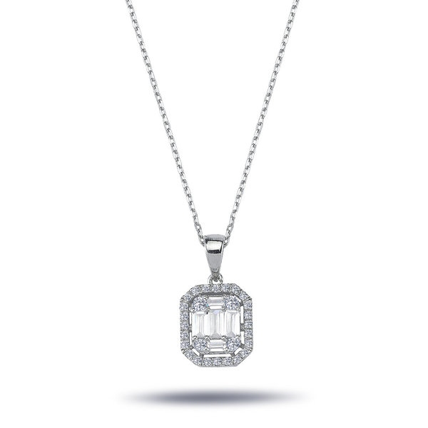 Halskette Carreé-Anhänger Diamanten Baguette-Schliff