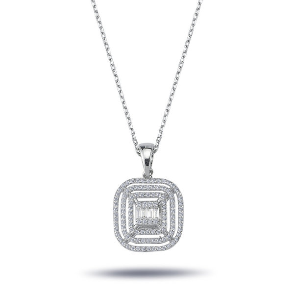 Diamant Halskette mit 0,32 Carat mit Carreé-Anhänger Diamanten in Baguette-Schliff