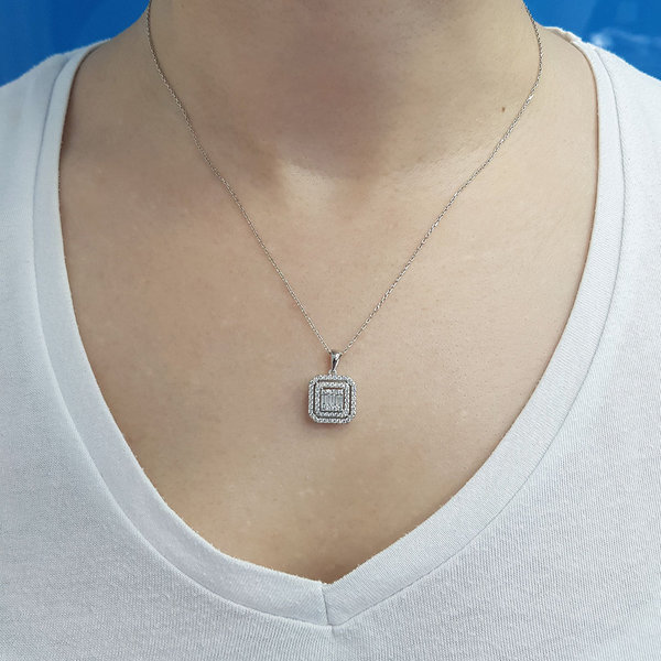 Carreé-Anhänger Diamant Halskette Baguette-Schliff