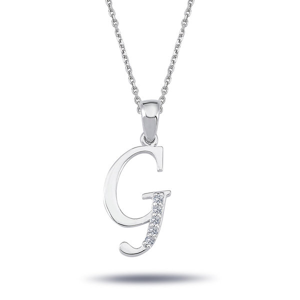Buchstaben Halskette mit Diamanten - G in 14 Karat Weißgold