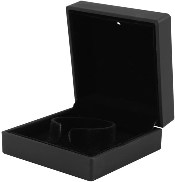 Quadratisch schwarzes LED Schmuck-Etui, innen aus Samt für Armreifen, Armschmuck und Uhren